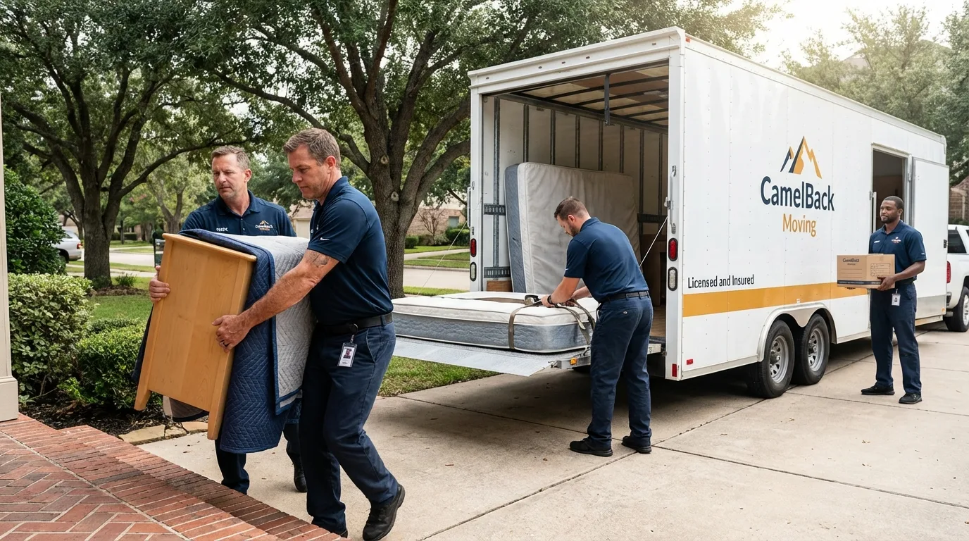 Crew loading residential truck for cross-state move from Mount Sinai, NY