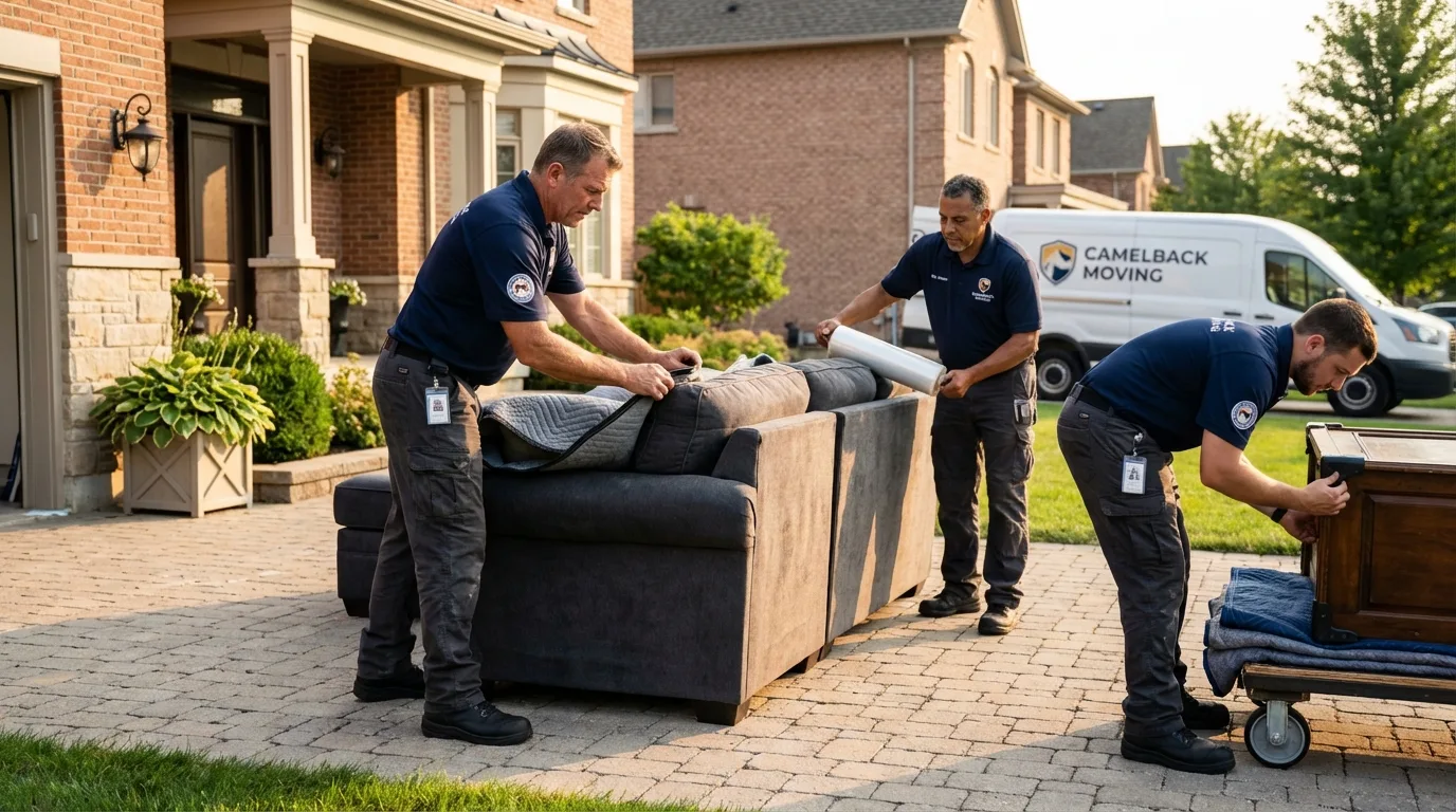 Large estate moving crew wrapping furniture in Mount Sinai, NY