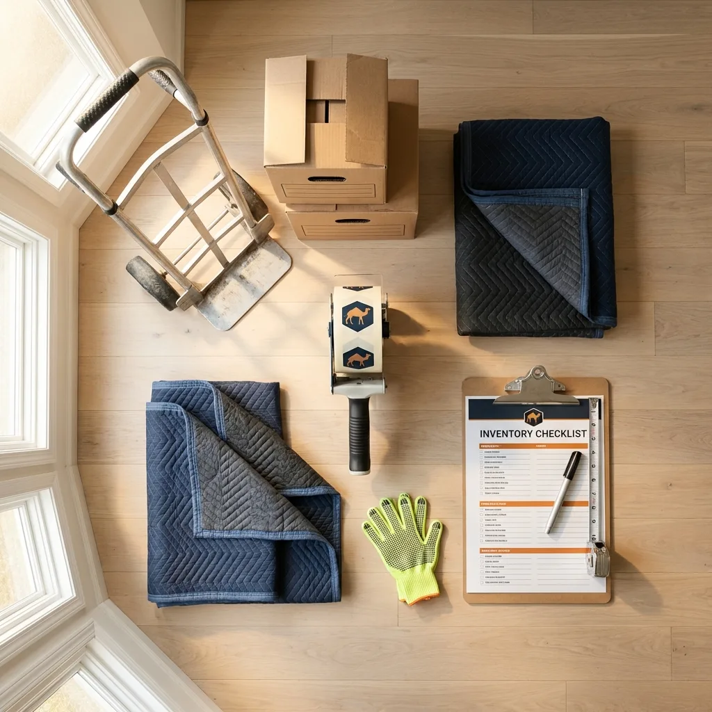 Professional moving supplies and packing materials layout for Mount Sinai residential relocations